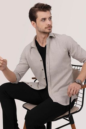 پیراهن بژ مردانه اسلیم فیت Etikmen - کد 181744765