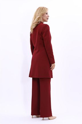 کت و شلوار زرشکی زنانه یقه کتی ÖNDER ÖZSOY - کد 929080478