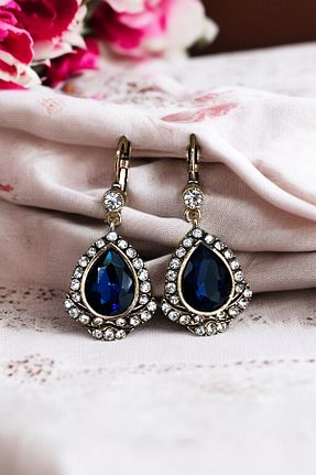 گوشواره جواهر آبی زیرکن FAYRA ACCESSORIES - کد 924086132