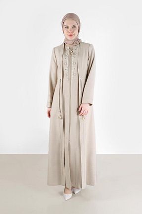 مانتو بلند حجاب بژ زنانه پنبه ای Alvina - کد 802008752