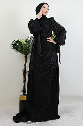 لباس مجلسی حجاب مشکی زنانه یقه ایستاده giz astore - کد 924573033