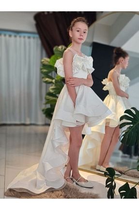لباس مجلسی و فارغ التحصیلی سفید بچه گانه ساتن Shıne dresses - کد 781896618