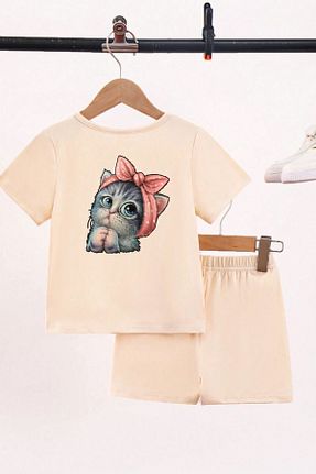 ست بالاتنه و پائین تنه بژ بچه گانه بافت DUBU BUTİK - کد 824167616