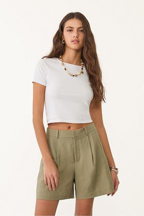 شلوارک و برمودا خاکی زنانه فاق بلند Stradivarius - کد 924208653