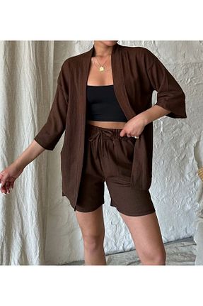 ست بالاتنه و پائین تنه قهوه ای زنانه بافتنی FERMNE FASHİON - کد 924211048