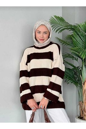 پلیور قهوه ای زنانه اورسایز Essewear - کد 924211074