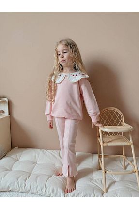 ست بالاتنه و پائین تنه صورتی بچه گانه بافت YİGİT BUTİK - کد 924639878