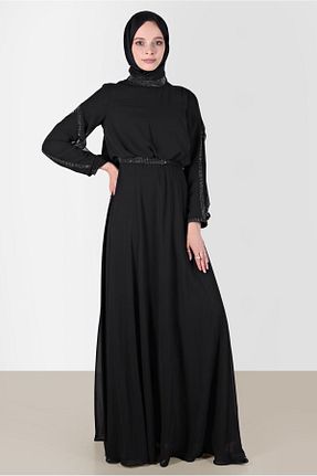 لباس مجلسی حجاب مشکی زنانه یقه ایستاده Alvina - کد 805318999