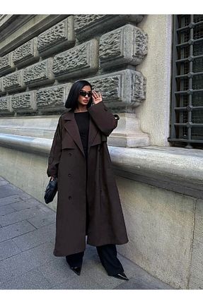 مانتو بلند قهوه ای زنانه پلی استر Genel Markalar - کد 924316566