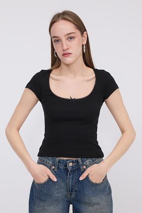 تیشرت مشکی زنانه اسلیم فیت Addax - کد 924344438