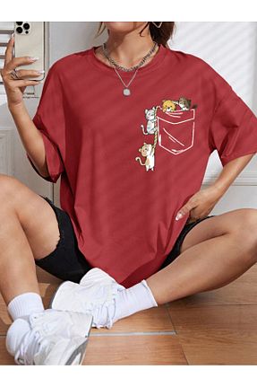 تیشرت قرمز زنانه اورسایز Hunors Sportswear & Company - کد 903926887