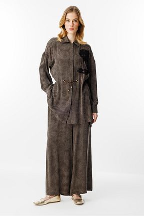 ست بالاتنه و پائین تنه قهوه ای زنانه بافتنی Ghisa - کد 920936544