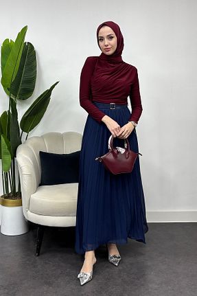 بلوز زرشکی زنانه ساده Tesettür Diyarı - کد 924367420