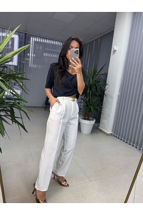 شلوار سفید زنانه Pileli caddstore - کد 924366186