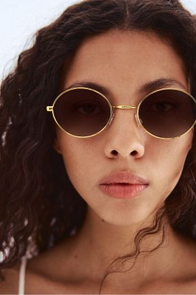 عینک آفتابی طلائی زنانه 50 H&M - کد 924396194