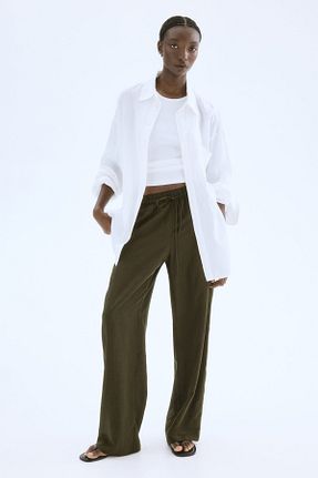 شلوار خاکی زنانه مخلوط کتان H&M - کد 924396240