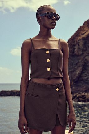 شلوارک و برمودا قهوه ای زنانه فاق بلند H&M - کد 924396597