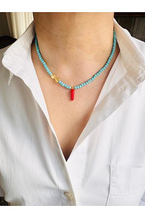 گردنبند جواهر آبی زنانه روکش طلا DEVİ fashion - کد 924397673