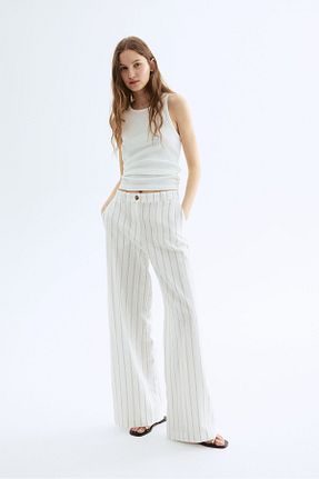 شلوار سفید زنانه مخلوط کتان H&M - کد 924396238