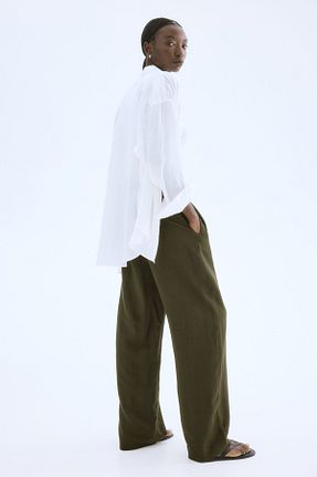 شلوار خاکی زنانه مخلوط کتان H&M - کد 924396240