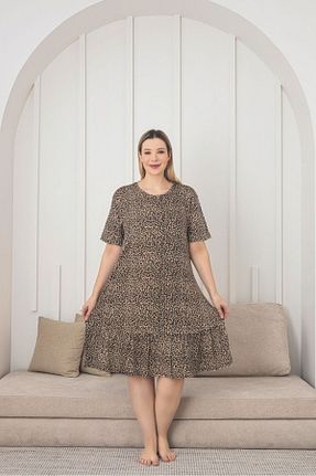 لباس سایز بزرگ قهوه ای زنانه پنبه - ویسکون Asel - کد 924634626
