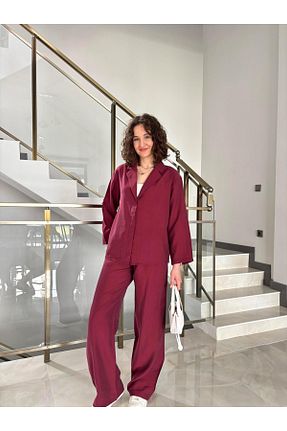 ست بالاتنه و پائین تنه زرشکی زنانه بافتنی Butik - کد 924436915