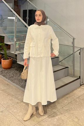 ست بالاتنه و پائین تنه حجاب سفید زنانه رگولار lamelif - کد 924415128