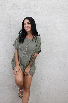 بلوز خاکی زنانه کتان pier moda - کد 924487337