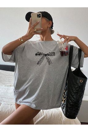 تیشرت طوسی زنانه اورسایز CLAYES - کد 928334996