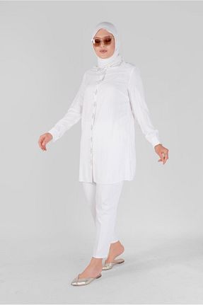 تونیک حجاب سفید زنانه بافتنی Alvina - کد 874940749