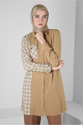تونیک حجاب بژ زنانه مخلوط پلی استر Alvina - کد 792005660