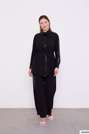 ست بالاتنه و پائین تنه حجاب مشکی زنانه اورسایز Levidor - کد 887641904