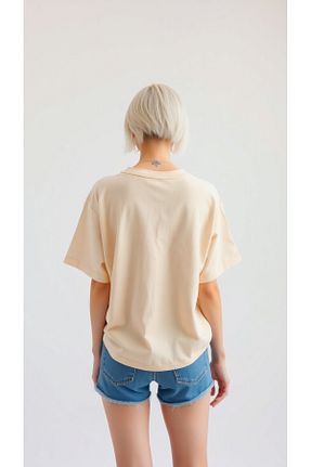 تیشرت بژ زنانه اورسایز uyguntarz - کد 808075514