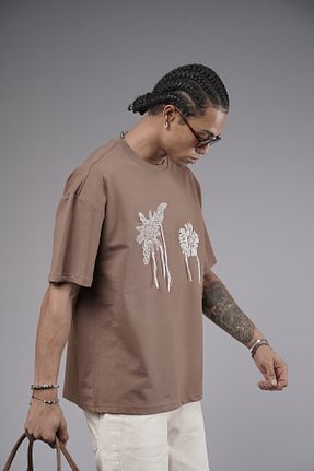 تیشرت قهوه ای مردانه اورسایز Butik - کد 924569419