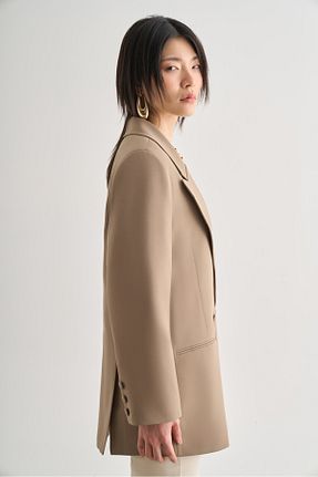 کت بژ زنانه اورسایز Mizalle - کد 924573987