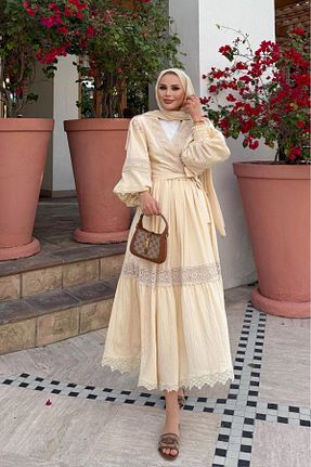 ست بالاتنه و پائین تنه حجاب بژ زنانه کلوش NAGE COLLECTION - کد 924631154