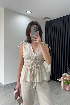 ست بالاتنه و پائین تنه بژ زنانه بافتنی ECEMİ - کد 924633682