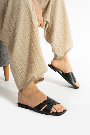 دمپائی مشکی زنانه چرم مصنوعی Moda Devrin - کد 924441774