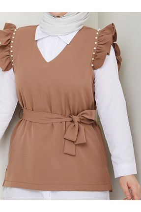 ست بالاتنه و پائین تنه حجاب قهوه ای زنانه رگولار MODAMERSİ - کد 924643301