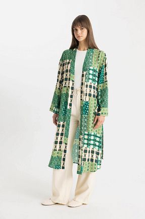 کافتان و کیمونو حجاب خاکی زنانه ویسکون Defacto - کد 831455447