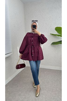 پیراهن حجاب زرشکی زنانه رگولار BisuModa - کد 924660349