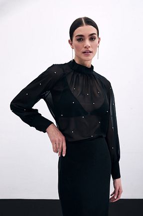 بلوز مشکی زنانه ساده Sateen - کد 924681831