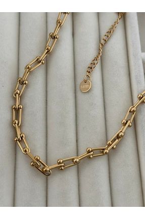 گردنبند استیل ( فولاد ) زرد زنانه استیل ضد زنگ MAVEGA - کد 881800179