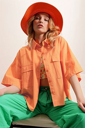 پیراهن نارنجی زنانه رگولار Trend Alaçatı Stili - کد 680171191