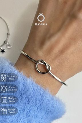 دستبند استیل (فولاد) طوسی زنانه استیل ضد زنگ MAVEGA - کد 893921187
