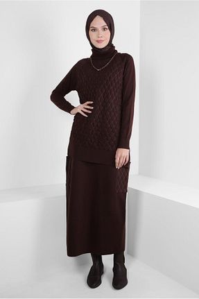 ست بالاتنه و پائین تنه حجاب قهوه ای زنانه رگولار Alvina - کد 790228914
