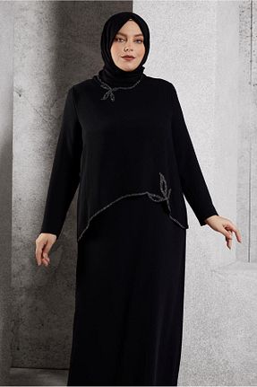 لباس مجلسی حجاب مشکی زنانه یقه دوچرخه Alvina - کد 888620040