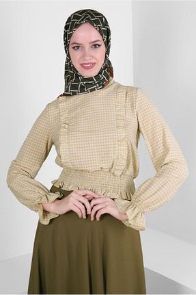 بلوز حجاب بژ زنانه پنبه ای Alvina - کد 799581117