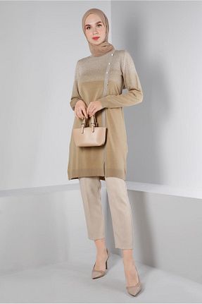تونیک حجاب بژ زنانه پلی استر Alvina - کد 794073376
