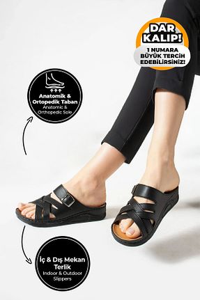 دمپائی مشکی زنانه چرم مصنوعی Ayakkabı City - کد 902997811